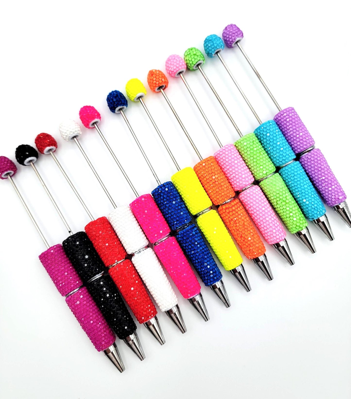 Beadable Clay Pens with Iridescent Rhinestones, Bright Sparkly Color DIY Bead Pens