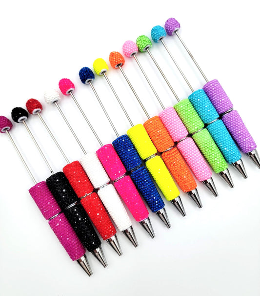 Beadable Clay Pens with Iridescent Rhinestones, Bright Sparkly Color DIY Bead Pens