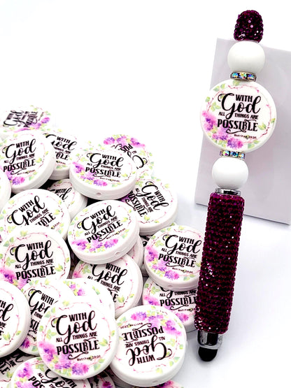 With God All Things Are Possible Religious Focal Bead (Set of 2) - Matthew 19:26 Scripture DIY Bead, Bible Verse Prayer Focal Pen Bead