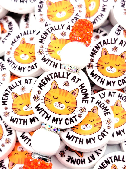 Mentally At Home With My Cat Silicone Focal Bead (Set of 2) - Funny Cat Lover And Cat Lady DIY Bead