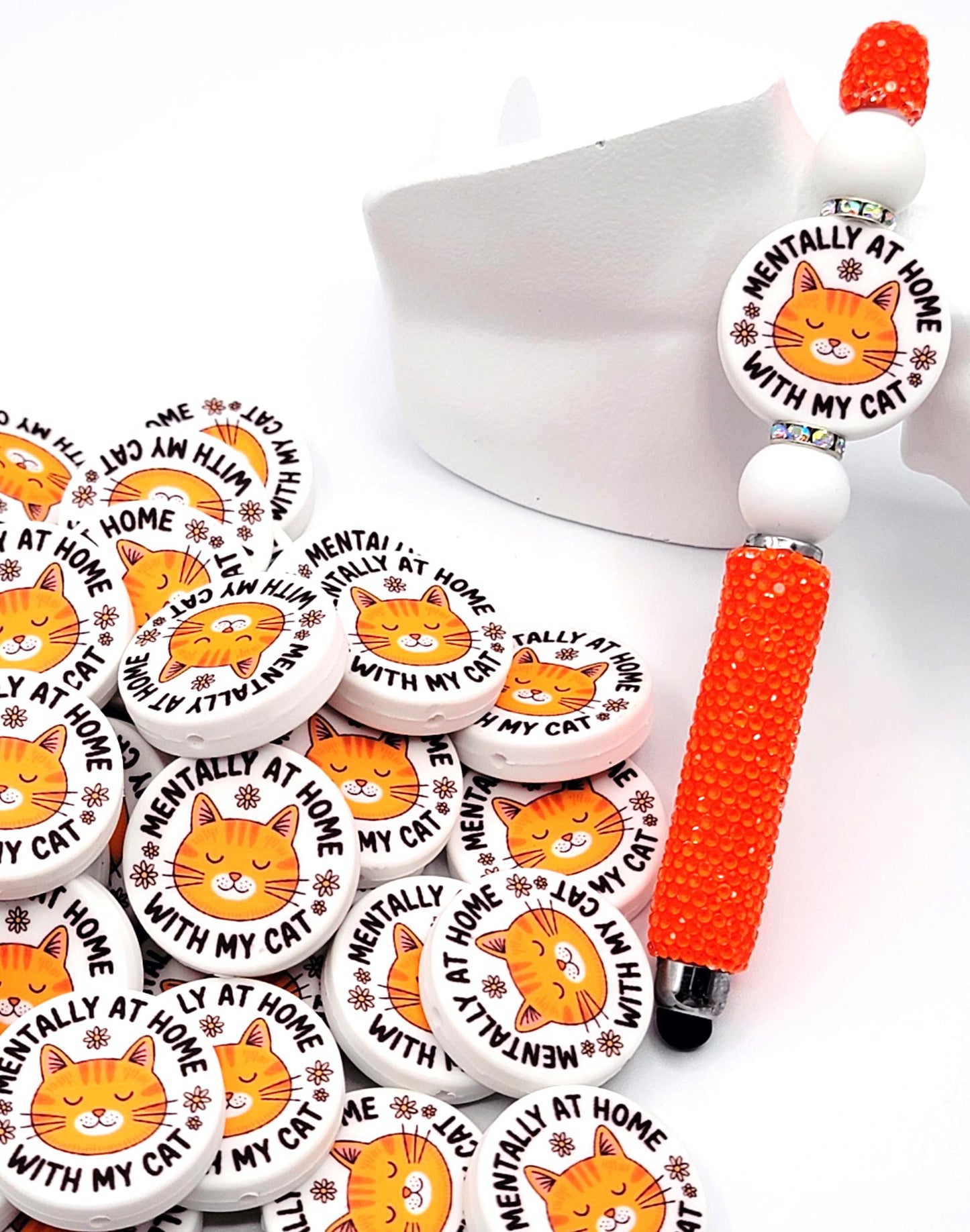 Mentally At Home With My Cat Silicone Focal Bead (Set of 2) - Funny Cat Lover And Cat Lady DIY Bead