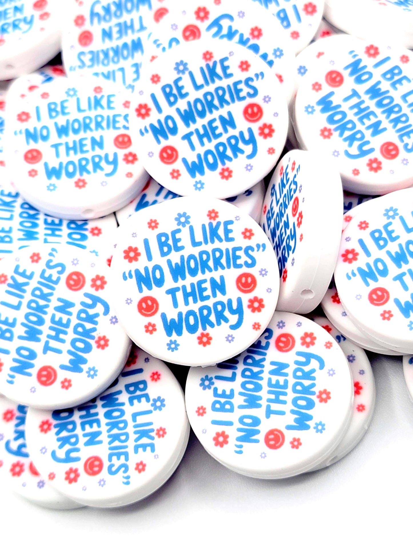 I Be Like “No Worries” Then Worry Silicone Focal Bead (Set of 2) - Funny Anxiety Humor DIY Pen Bead
