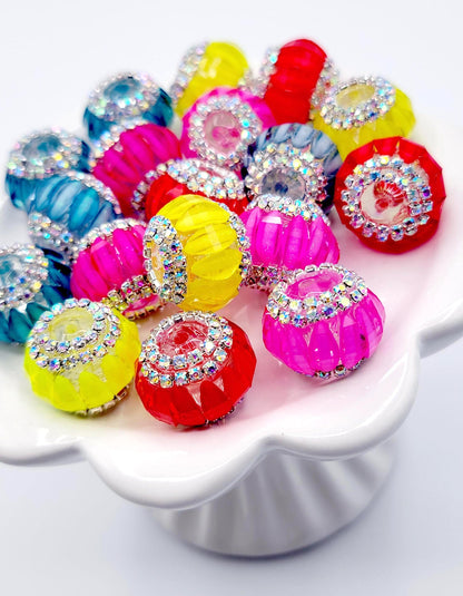 20mm Neon Faceted Acrylic Beads with AB Rhinestones (Set of 5) – Sparkling Craft Beads