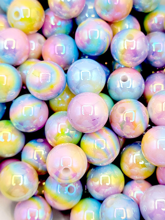 16mm Pastel Rainbow Ombre Acrylic Beads ( Set of 10) – Multi-Color Round Craft Beads