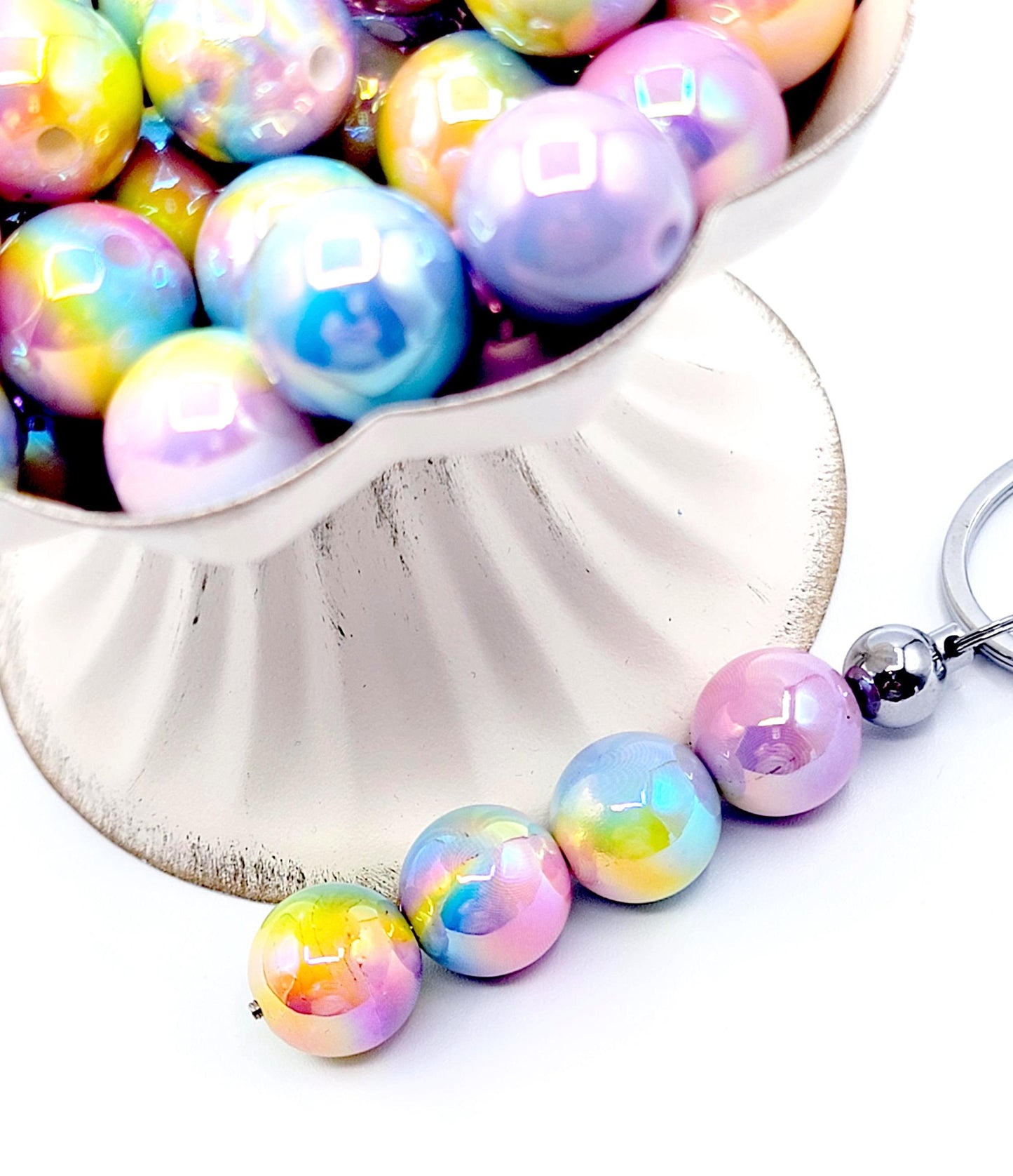 16mm Pastel Rainbow Ombre Acrylic Beads ( Set of 10) – Multi-Color Round Craft Beads