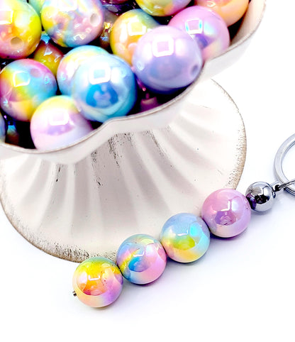 16mm Pastel Rainbow Ombre Acrylic Beads ( Set of 10) – Multi-Color Round Craft Beads