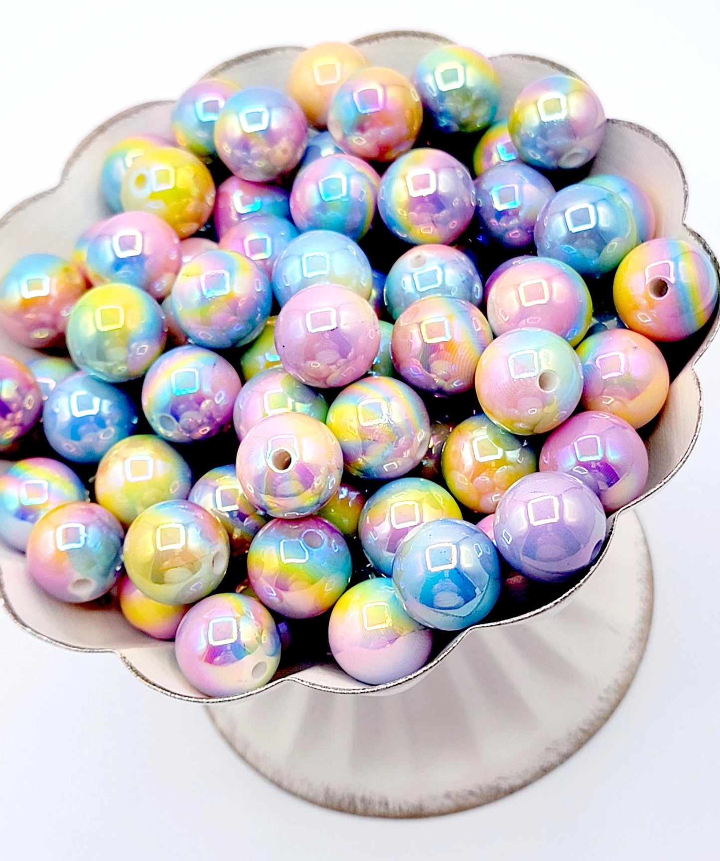 16mm Pastel Rainbow Ombre Acrylic Beads ( Set of 10) – Multi-Color Round Craft Beads