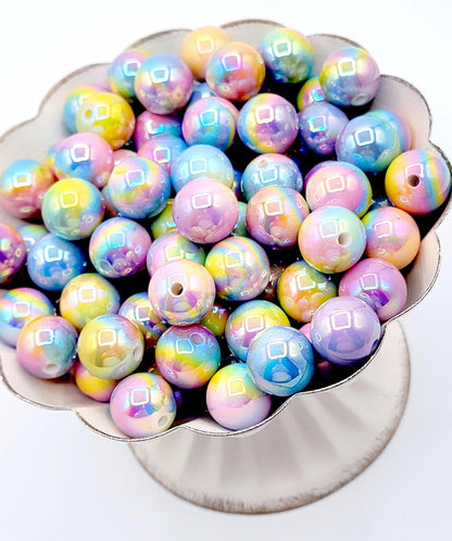16mm Pastel Rainbow Ombre Acrylic Beads ( Set of 10) – Multi-Color Round Craft Beads