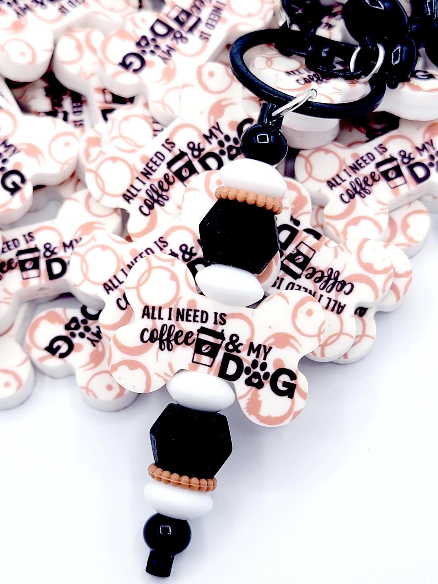All I Need Is Coffee and My Dog Dog Bone Silicone Focal Bead (Set of 2) - Dog Mom Print Bead for DIY Pens