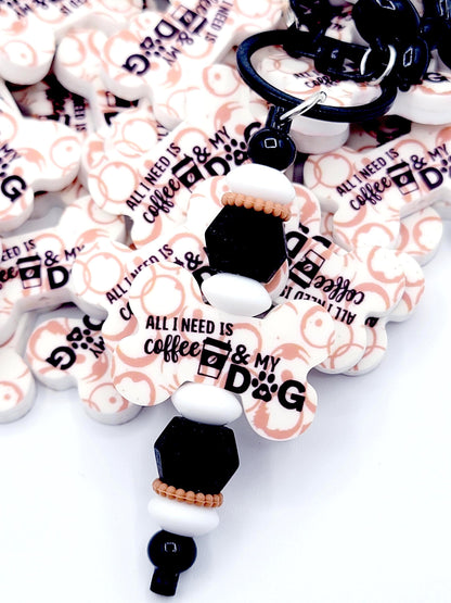 All I Need Is Coffee and My Dog Dog Bone Silicone Focal Bead (Set of 2) - Dog Mom Print Bead for DIY Pens