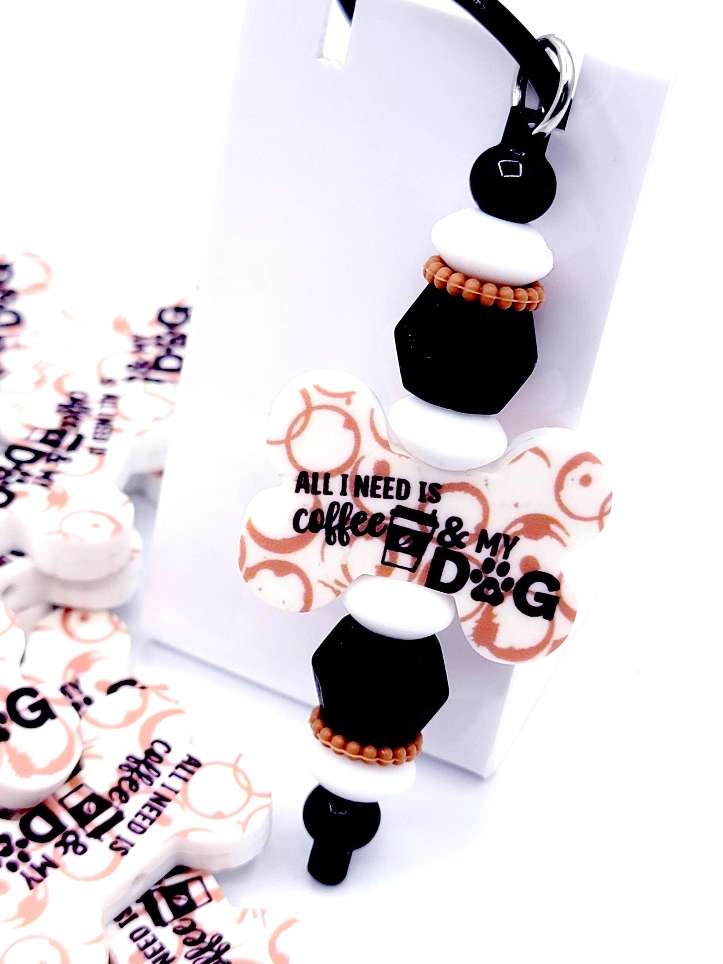 All I Need Is Coffee and My Dog Dog Bone Silicone Focal Bead (Set of 2) - Dog Mom Print Bead for DIY Pens