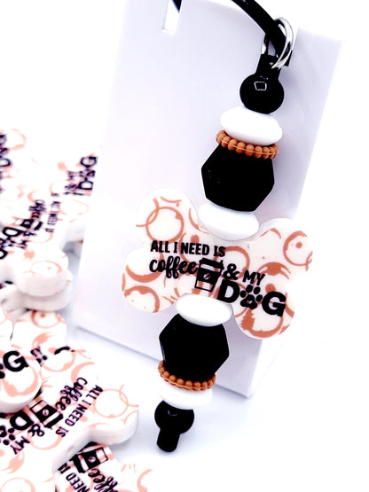All I Need Is Coffee and My Dog Dog Bone Silicone Focal Bead (Set of 2) - Dog Mom Print Bead for DIY Pens