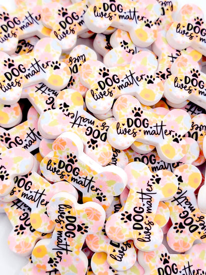 Dogs Matter Retro Floral Dog Bone Silicone Focal Bead (Set of 2) - Dog Mom Paw Print DIY Bead