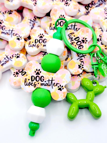 Dogs Matter Retro Floral Dog Bone Silicone Focal Bead (Set of 2) - Dog Mom Paw Print DIY Bead