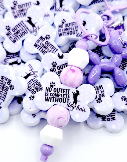 Outfit Not Complete Without Dog Hair Dog Bone Silicone Focal Bead (Set of 2) - Purple Dog Mom Paw Print DIY Bead