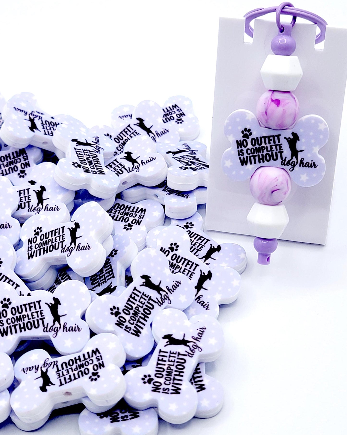 Outfit Not Complete Without Dog Hair Dog Bone Silicone Focal Bead (Set of 2) - Purple Dog Mom Paw Print DIY Bead