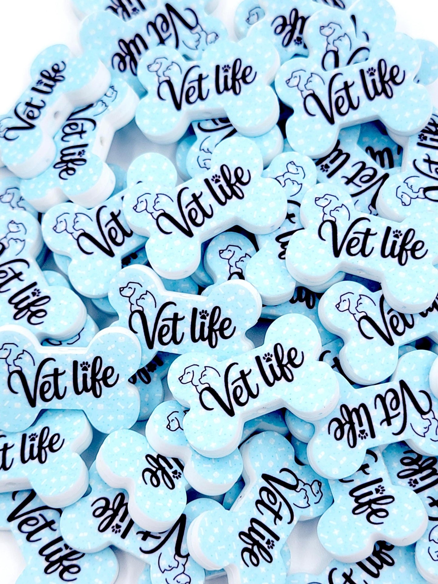 Vet Life Dog Bone Silicone Focal Beads (Set of 2) - Veterinary Technician Blue Dog Bone Print DIY Pen Bead