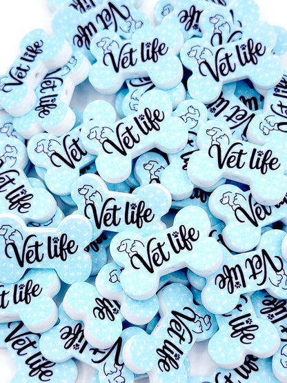 Vet Life Dog Bone Silicone Focal Beads (Set of 2) - Veterinary Technician Blue Dog Bone Print DIY Pen Bead