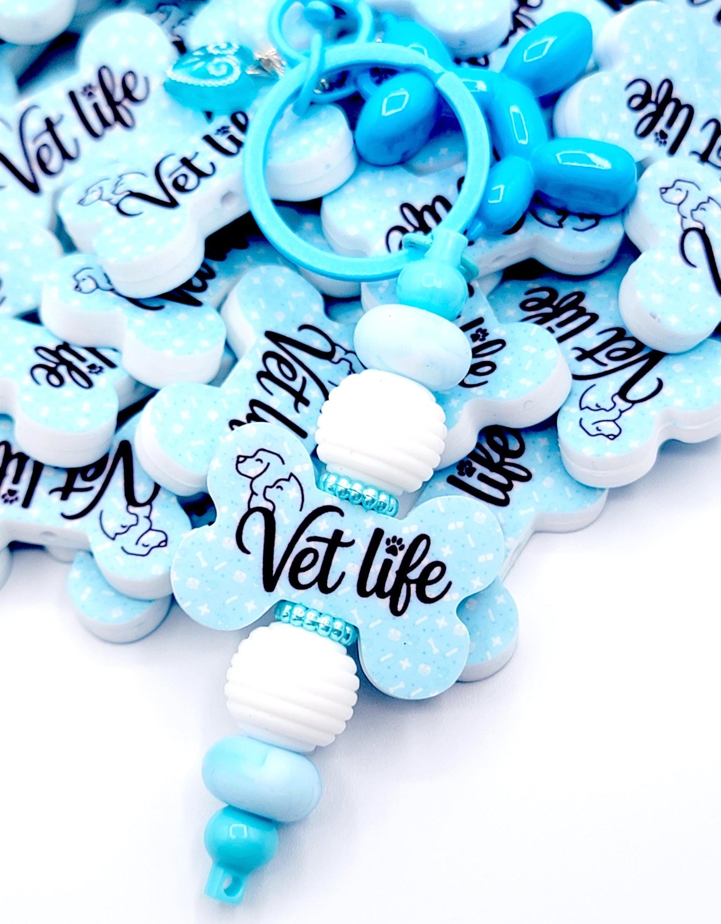 Vet Life Dog Bone Silicone Focal Beads (Set of 2) - Veterinary Technician Blue Dog Bone Print DIY Pen Bead