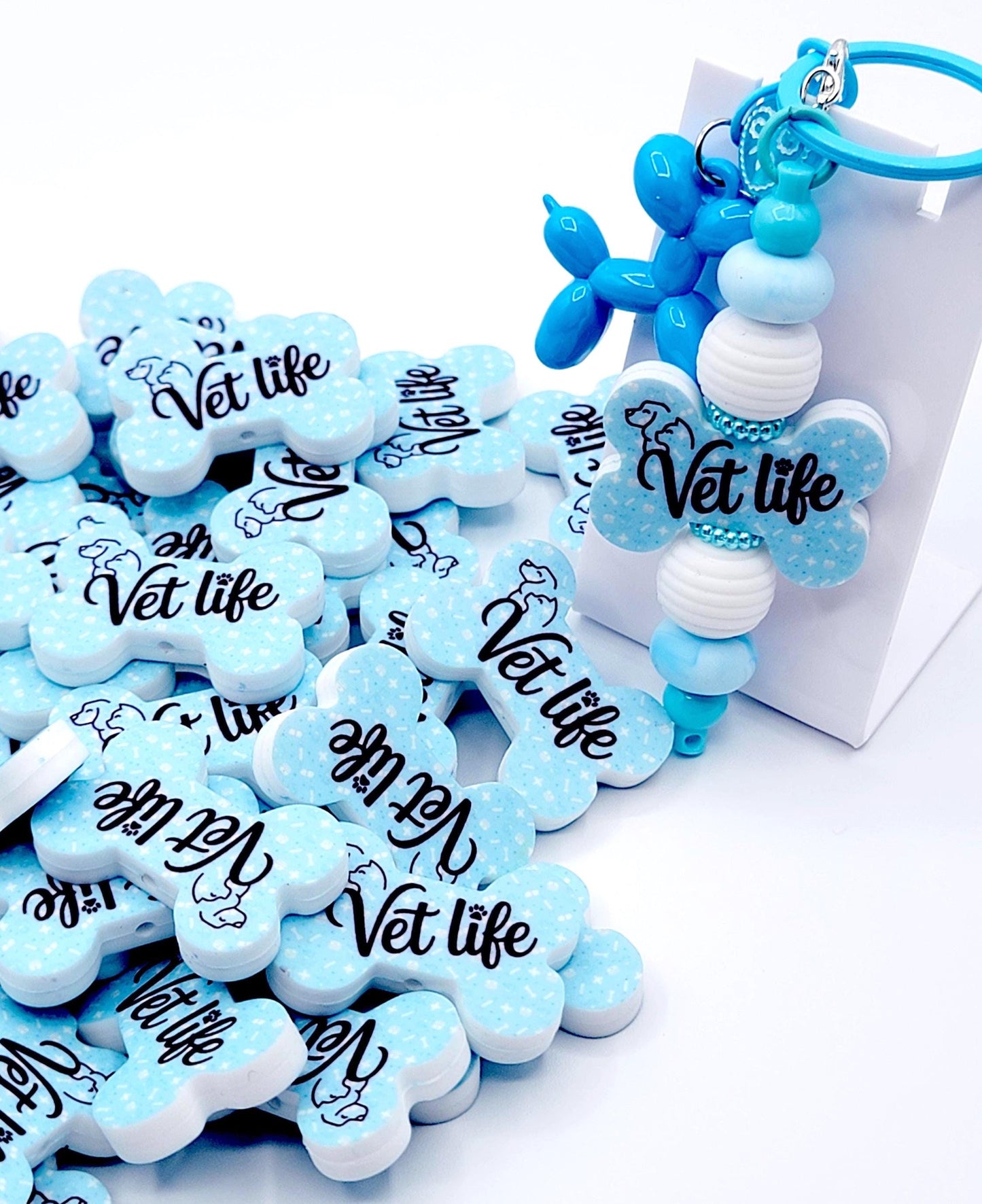 Vet Life Dog Bone Silicone Focal Beads (Set of 2) - Veterinary Technician Blue Dog Bone Print DIY Pen Bead