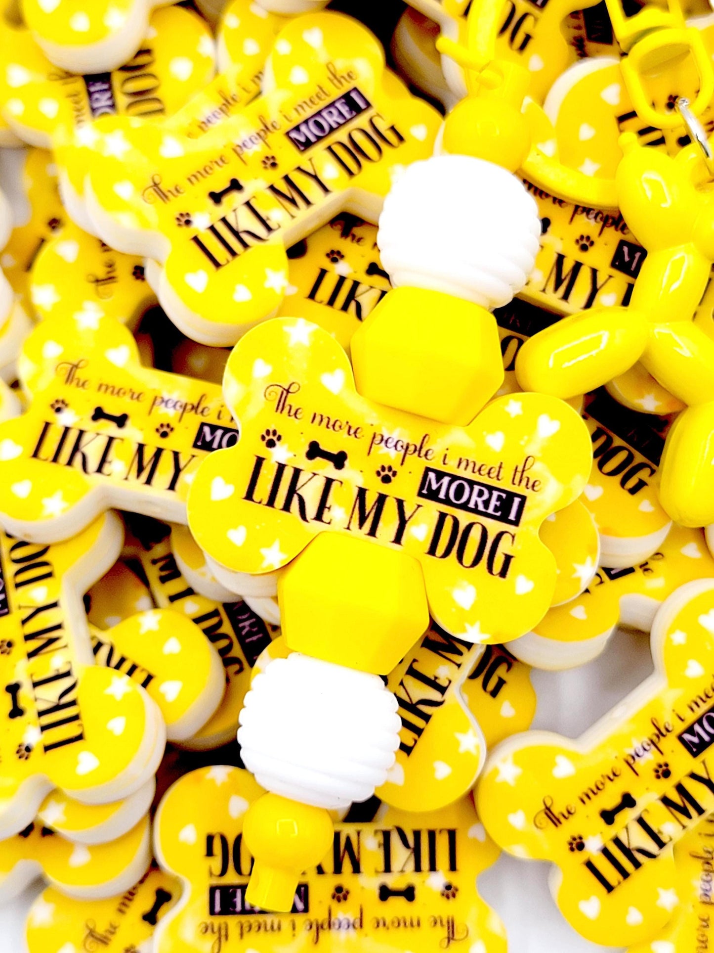 The More People I Meet The More I Like My Dog Dog Bone Silicone Focal Bead (Set of 2) - Yellow Funny Dog Mom Craft Bead