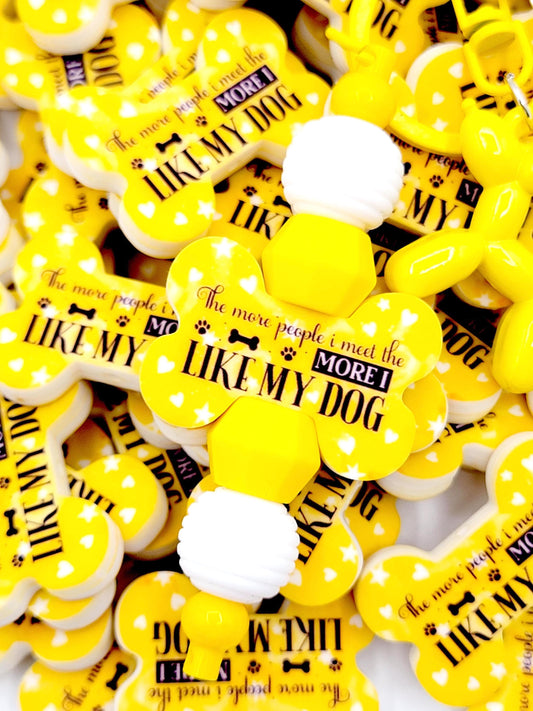 The More People I Meet The More I Like My Dog Dog Bone Silicone Focal Bead (Set of 2) - Yellow Funny Dog Mom Craft Bead