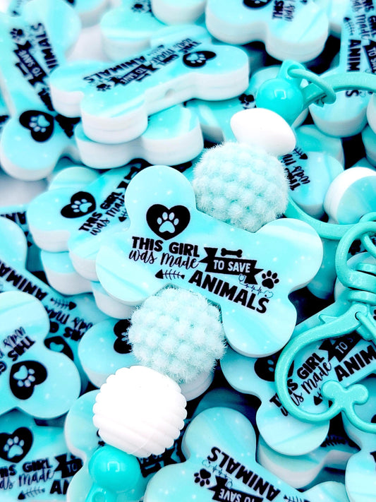 This Girl Was Made To Save Animals Dog Bone Silicone Focal Bead (Set of 2) - Blue Dog and Cat Rescue DIY Craft Bead