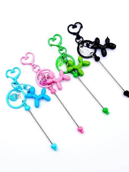 DIY Colorful Metal Beadable Keychain Bar with Balloon Dog & Heart Charms, Heart Clasp Blank Keychain