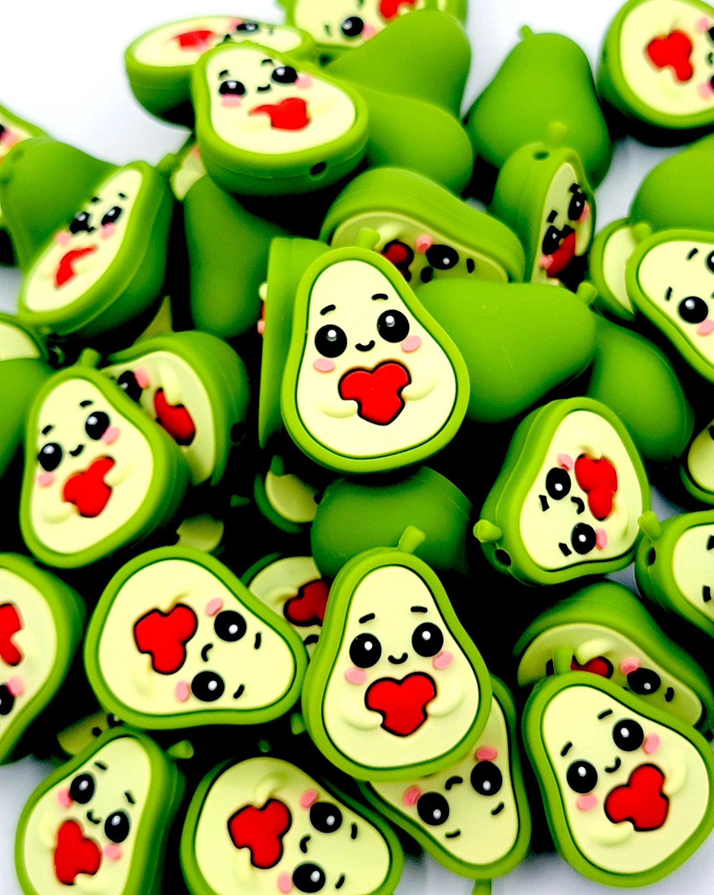 3D Kawaii Avocado Heart Silicone Focal Bead - Cute Fruit DIY Pen & Wristlet Bead (Set of 2)
