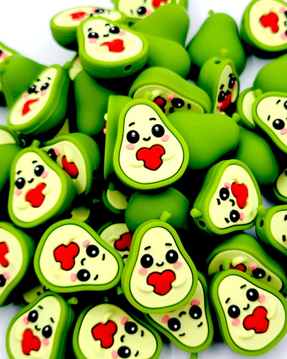 3D Kawaii Avocado Heart Silicone Focal Bead - Cute Fruit DIY Pen & Wristlet Bead (Set of 2)