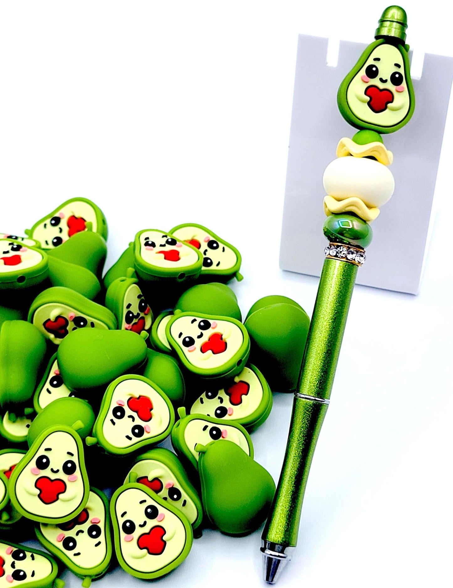 3D Kawaii Avocado Heart Silicone Focal Bead - Cute Fruit DIY Pen & Wristlet Bead (Set of 2)