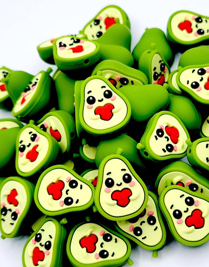 3D Kawaii Avocado Heart Silicone Focal Bead - Cute Fruit DIY Pen & Wristlet Bead (Set of 2)