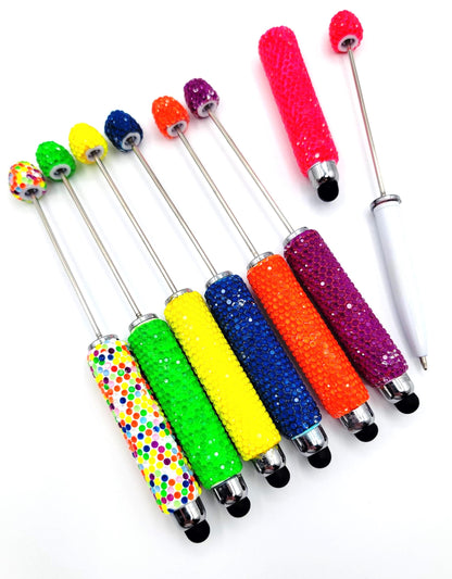 DIY Neon Beadable Clay Stylus Pens with Rhinestones, Touch-Screen Pens in Fluorescent Colors