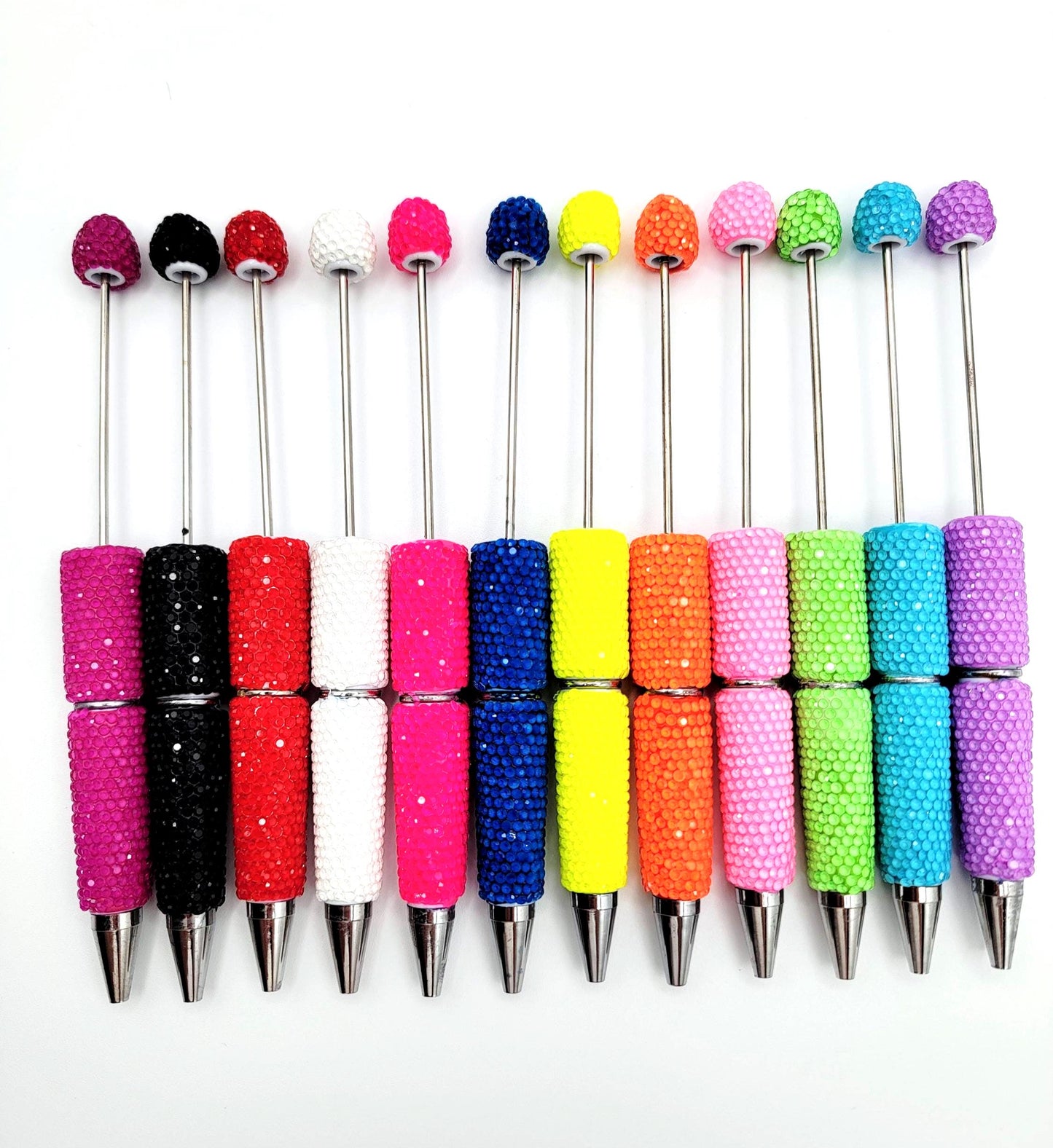 Beadable Clay Pens with Iridescent Rhinestones, Bright Sparkly Color DIY Bead Pens