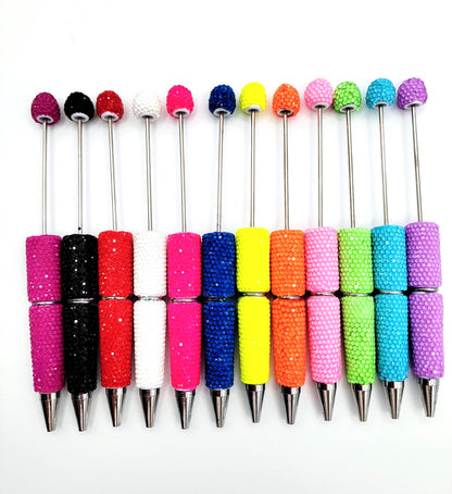 Beadable Clay Pens with Iridescent Rhinestones, Bright Sparkly Color DIY Bead Pens