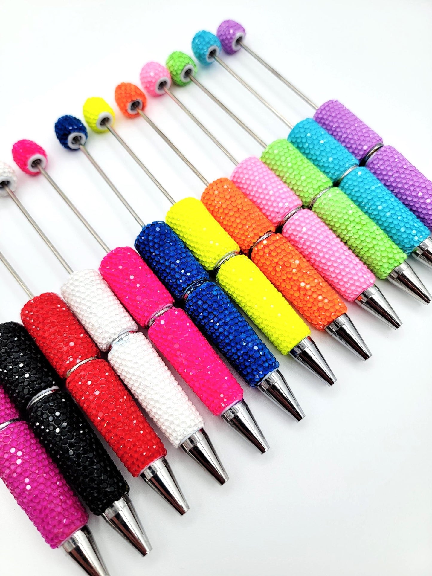 Beadable Clay Pens with Iridescent Rhinestones, Bright Sparkly Color DIY Bead Pens