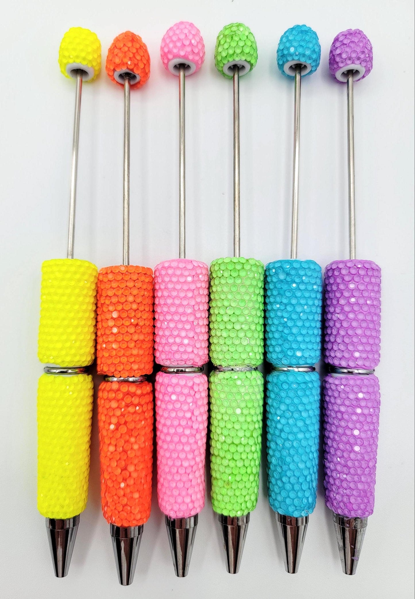 Beadable Clay Pens with Iridescent Rhinestones, Bright Sparkly Color DIY Bead Pens