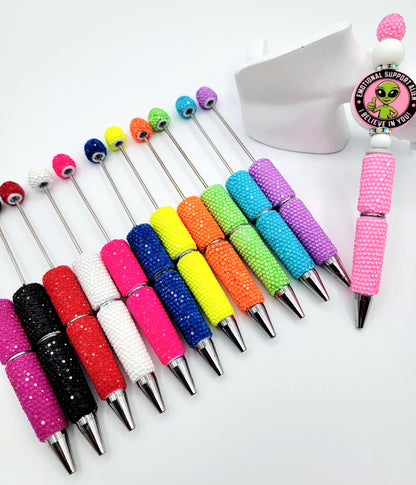Beadable Clay Pens with Iridescent Rhinestones, Bright Sparkly Color DIY Bead Pens