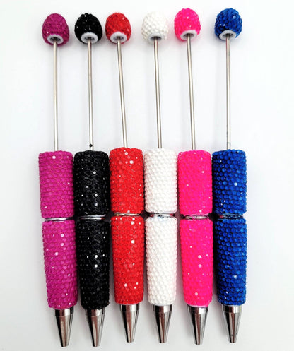 Beadable Clay Pens with Iridescent Rhinestones, Bright Sparkly Color DIY Bead Pens