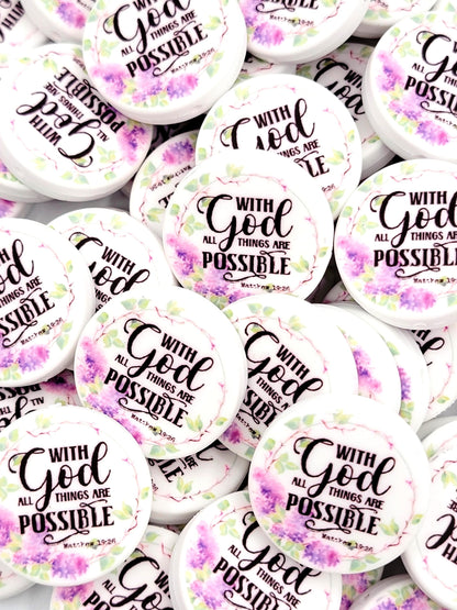 With God All Things Are Possible Religious Focal Bead (Set of 2) - Matthew 19:26 Scripture DIY Bead, Bible Verse Prayer Focal Pen Bead