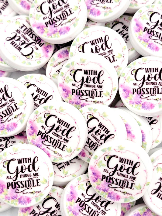 With God All Things Are Possible Religious Focal Bead (Set of 2) - Matthew 19:26 Scripture DIY Bead, Bible Verse Prayer Focal Pen Bead
