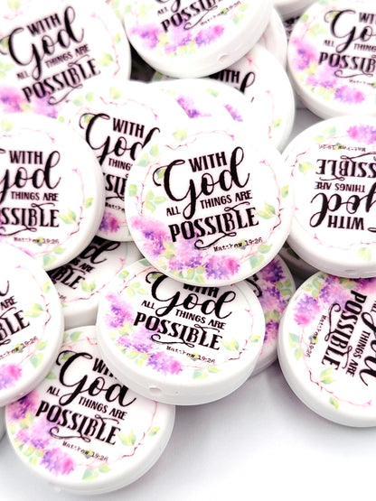 With God All Things Are Possible Religious Focal Bead (Set of 2) - Matthew 19:26 Scripture DIY Bead, Bible Verse Prayer Focal Pen Bead
