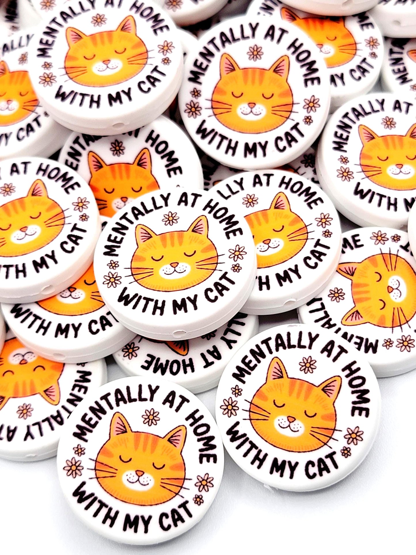 Mentally At Home With My Cat Silicone Focal Bead (Set of 2) - Funny Cat Lover And Cat Lady DIY Bead