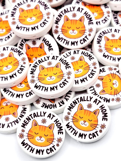Mentally At Home With My Cat Silicone Focal Bead (Set of 2) - Funny Cat Lover And Cat Lady DIY Bead
