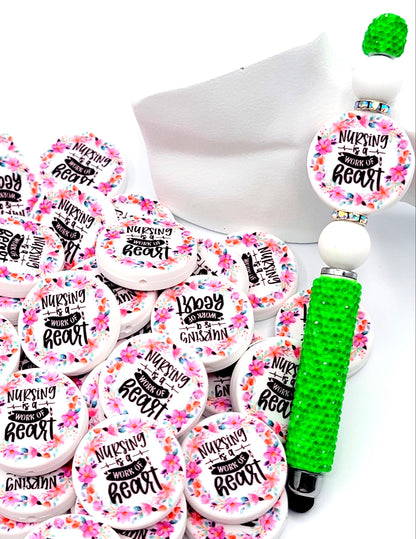 Nursing Is a Work of Heart Floral Silicone Focal Bead (Set of 2) - Nurse & Medical Assistant DIY Bead