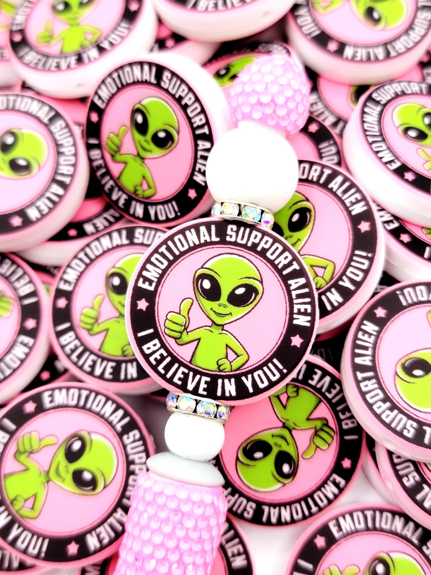 Emotional Support Alien Silicone Focal Bead (Set of 2) – Funny Alien Pen, Lanyard & Keychain Bead