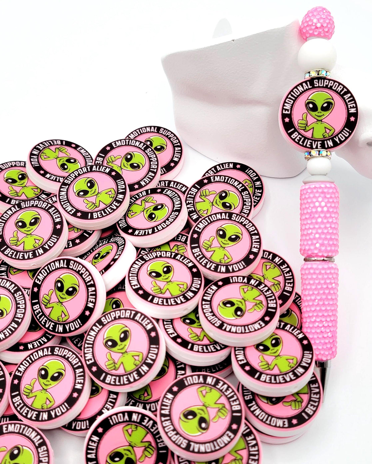 Emotional Support Alien Silicone Focal Bead (Set of 2) – Funny Alien Pen, Lanyard & Keychain Bead