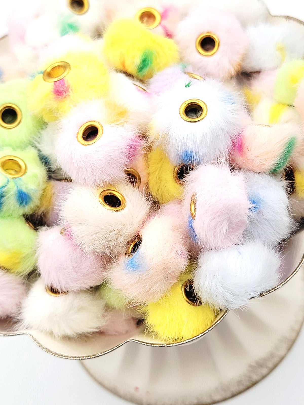Pastel Confetti Mixed Color Fuzzy Faux Fur Beads - Large Hole Pom Pom Spacer Beads for Pens (Set of 10)