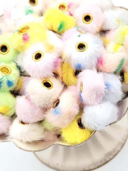 Pastel Confetti Mixed Color Fuzzy Faux Fur Beads - Large Hole Pom Pom Spacer Beads for Pens (Set of 10)