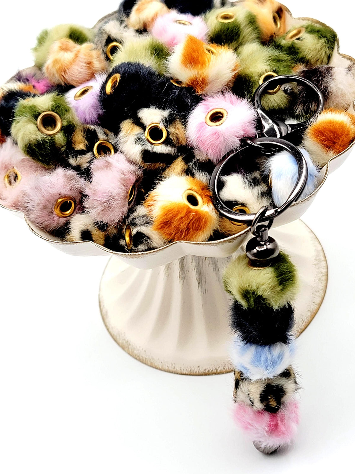 Leopard Mixed Color Fuzzy Faux Fur Beads - Large Hole Pom Pom Spacer Beads for Pens (Set of 10)